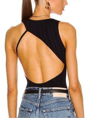 Atoir Black Ribbed Knit Open Back Scoop Neck Bodysuit US 4 Small